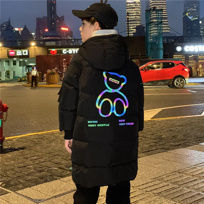 

OLEKID 2025 korean Children Boys Winter Jacket Coat Cartoon Luminous Bear Teen Boys Down Jacket 5-16 Years Kids Padding Parka