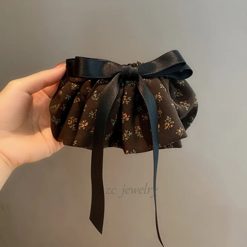 

French Style Gentle Floral Bow Ribbon Lazy Clip Korean Style Elegant Lazy Ponytail Clip Large Duckbill Clip for Women