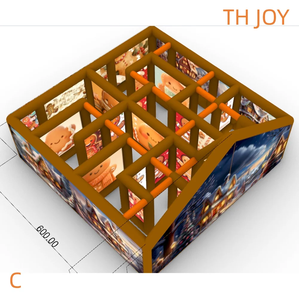 Envío aéreo rápido a puerta, laberinto inflable de Navidad personalizado de 6x6m, laberinto inflable con impresión completa de Navidad, juegos de etiquetas láser