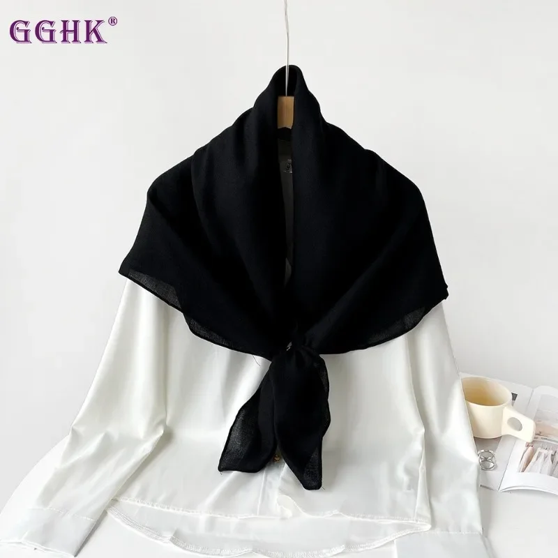 GGHK EuropeThe United States Cross-border Solid Color Imitation Cotton Linen Silk Scarf Ladies Pleated Design Women Head Scarf