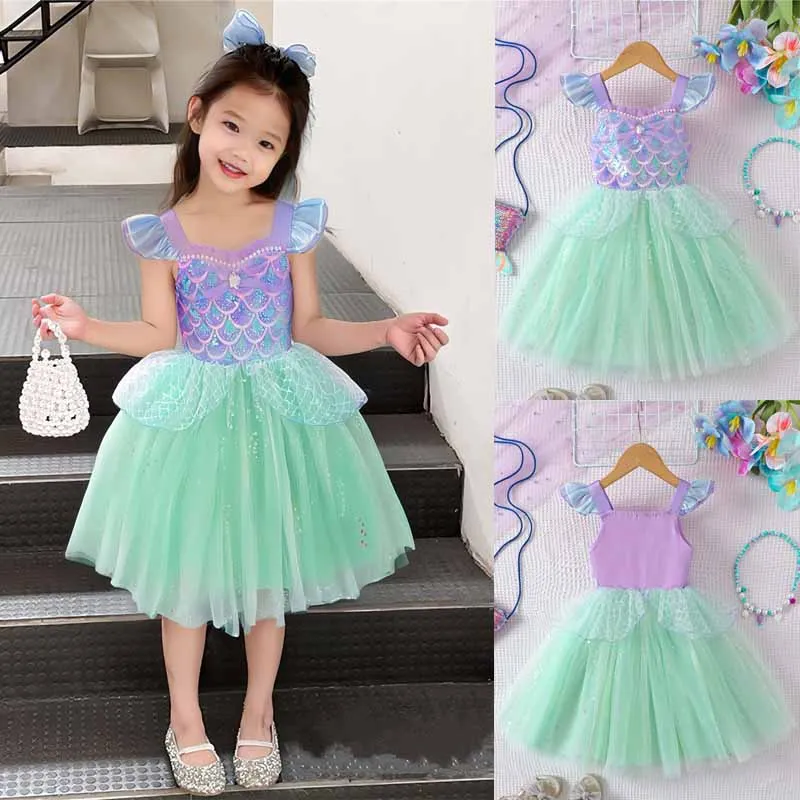 Girls Puffy Ballet Dance Dress Kids Fashion Sequined Mermaid Princess Dress Baby Beaded Tutu Skirt Christmas Halloween Dress up