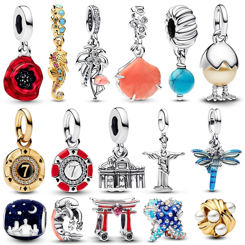 

Charms 925 Originale Seahorse and Flowers Pendant Charm Beads Fits Bracelets Necklace Women Luxury DIY Jewelry Party Fine Gift