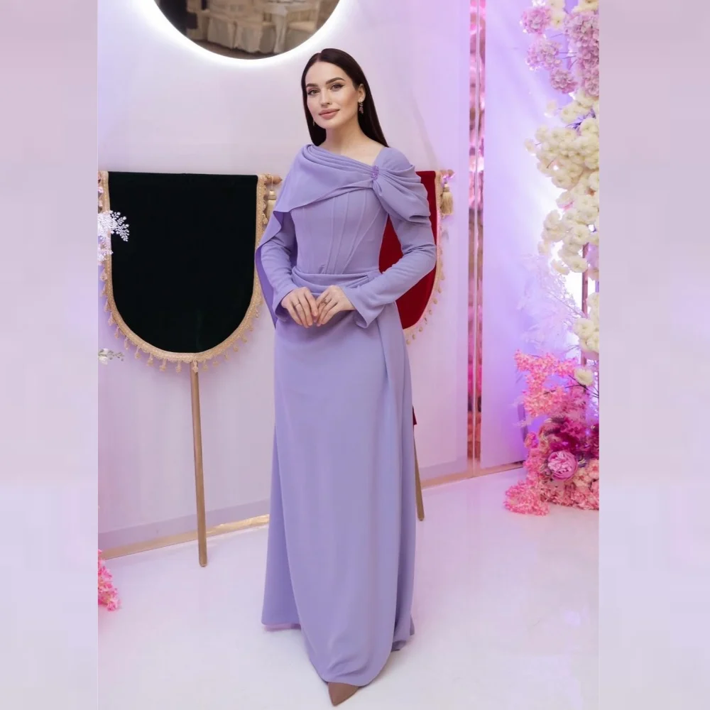 

Customized Chiffon Draped Pleat Valentine's Day A-line Square Collar Bespoke Occasion Gown Long Dresses Saudi Arabia Evening