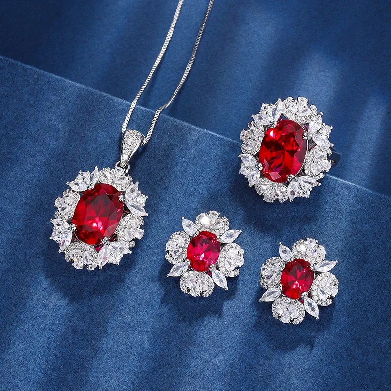 

Jewelry Gold-Plated Red Corundum Vintage European and American Set Main Stone 10*14-8*10