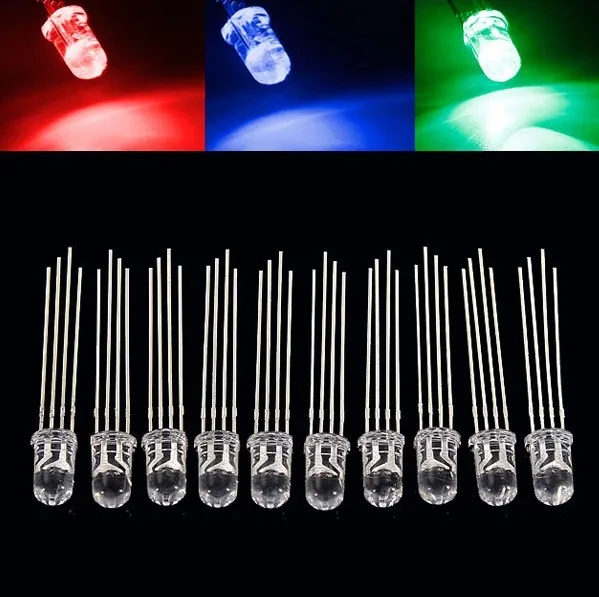 50PCS 5mm Diode Colorful 5mm Full-color LED RGB Red/Green/Blue Common Cathode/Anode Four Feet Transparent Highlight Color Light