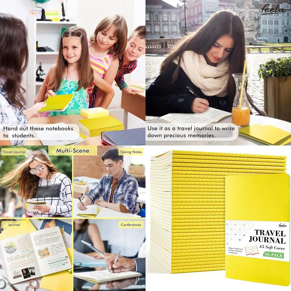 

Блокнот для путешествий формата А5, линованный и без линовки, 8,2 x 5,5 дюймов, лимонно-желтый, для мужчин и женщин, дневник для записей, в линейку, для школы и бизнеса