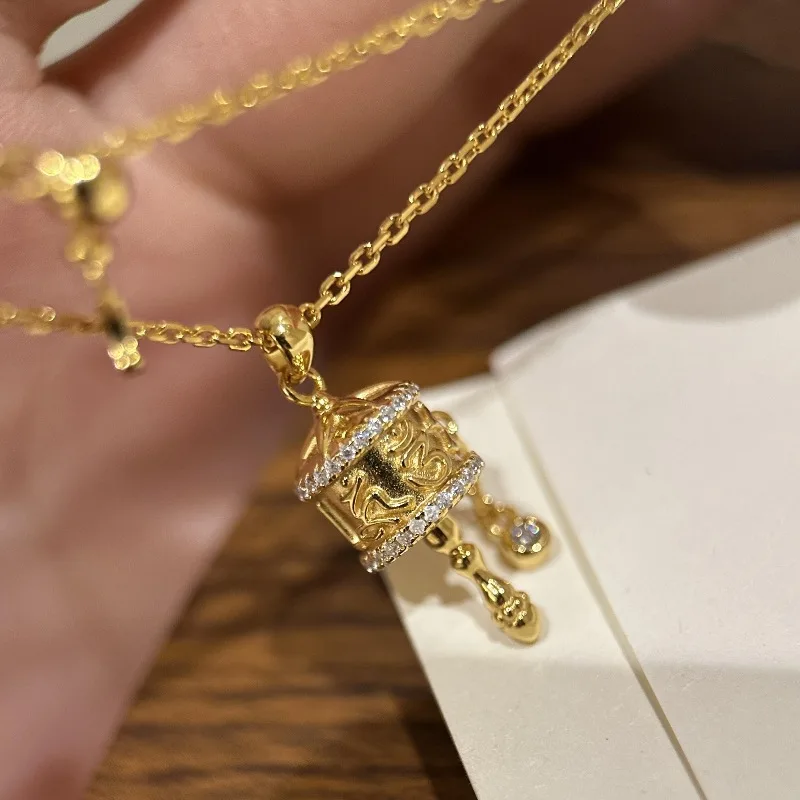 New in court style six character mantra prayer bucket necklaces light luxury exquisite and shiny collar chain jewelry gift