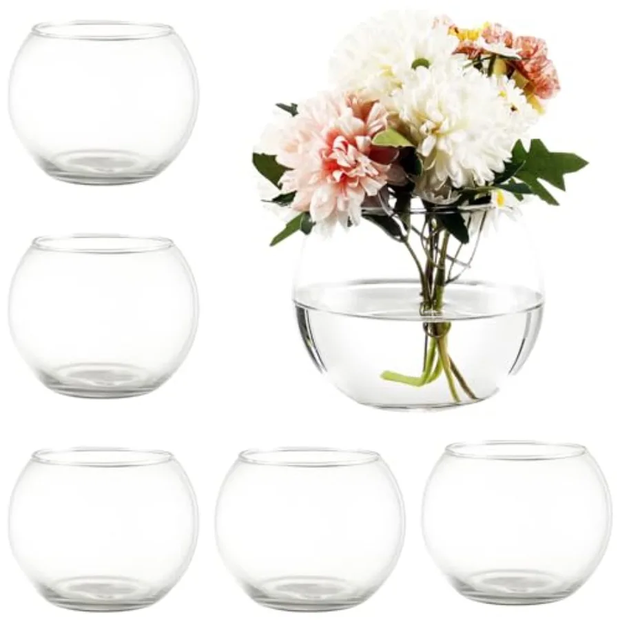 

Набор круглых ваз (6 шт.) для цветов, стеклянные вазы для центральных композиций, стеклянные вазы-чаша для гостиной, спальни, кухни, офиса