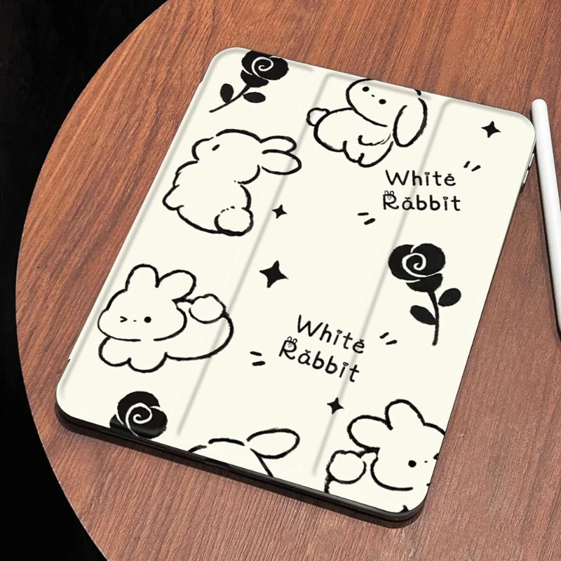 Line White Bunny Funda inteligente de PU para Air 4 Air 5 Pro 11 2.a 3a 4a IPad 10.a generación Ipad Mini6 8,3 9,7 5a 6a generación Shell