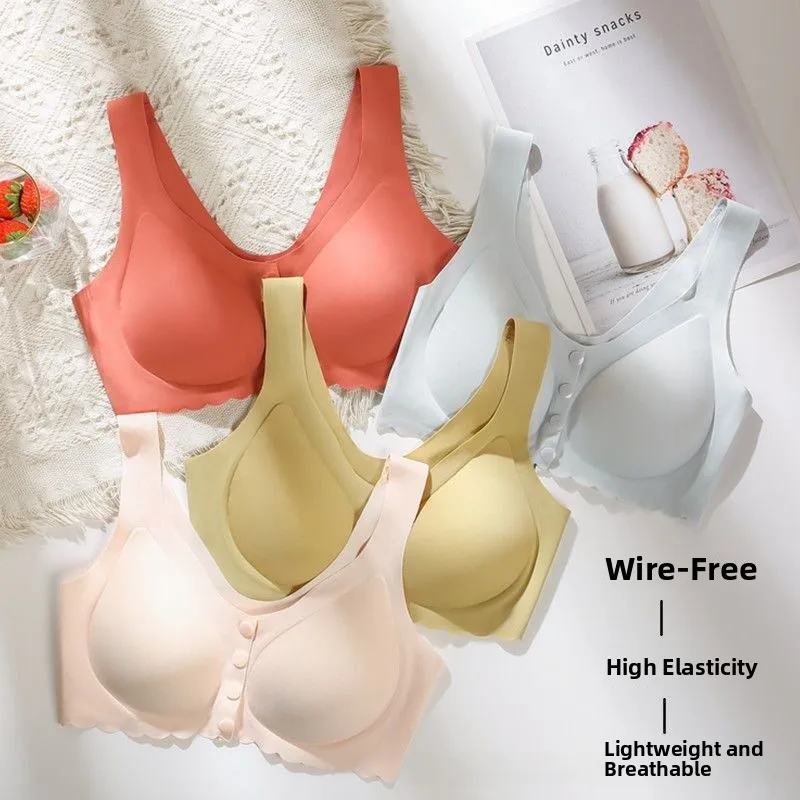 

Mom's Summer Thin Vest Style Front Button Bra Steel Ring Bra for Middle-Aged And Elderly Women Comfortable Cotton Underwear