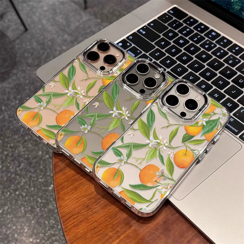 Etui na telefon iPhone 17 Air 16e 16 15 14 13 12 11 Pro Max z motywem pomarańczowych kwiatów, miękkie, silikonowe, przezroczyste, odporne na wstrząsy.