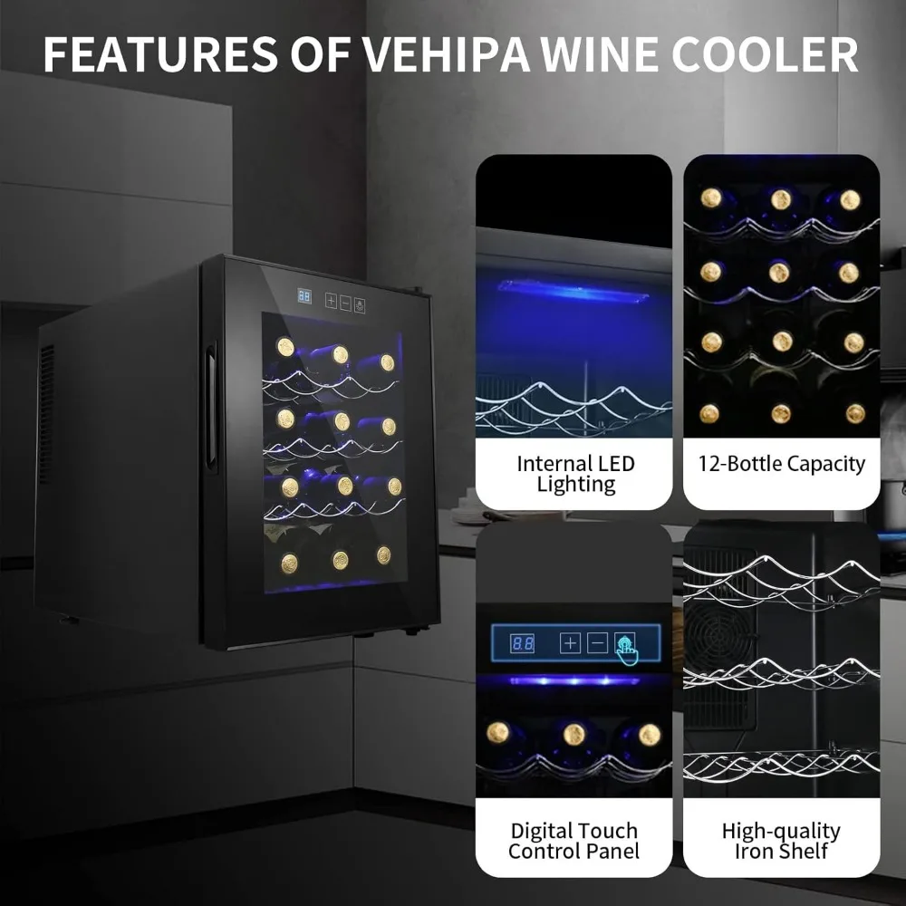 Wine Cooler Refrigerator, Compact Mini Wine Fridge with Digital Temperature Control Quiet Operation Thermoelectric Chiller