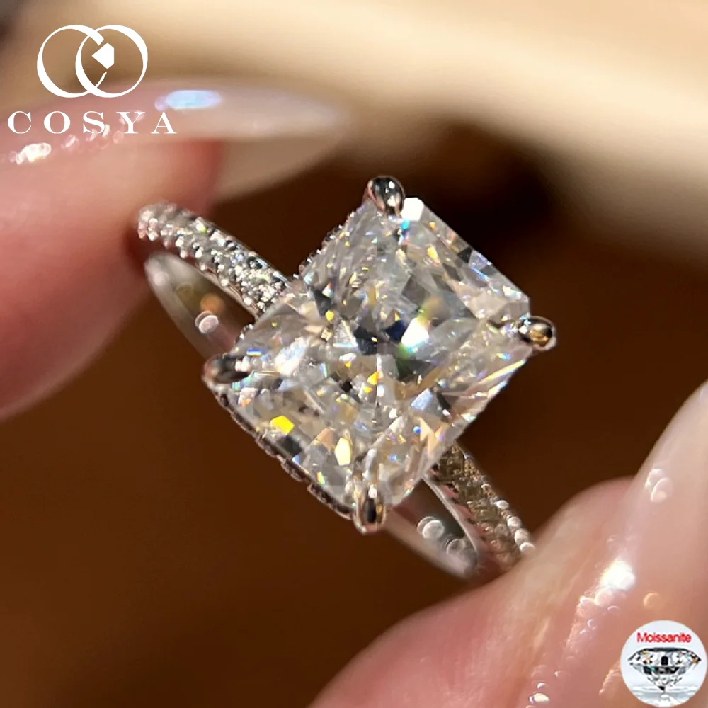 

COSYA 4CT 8*10MM Emerald/Radiant Cut Moissanite Diamond Ring D Color S925 Silver Wedding Band for Women Fine Jewelry
