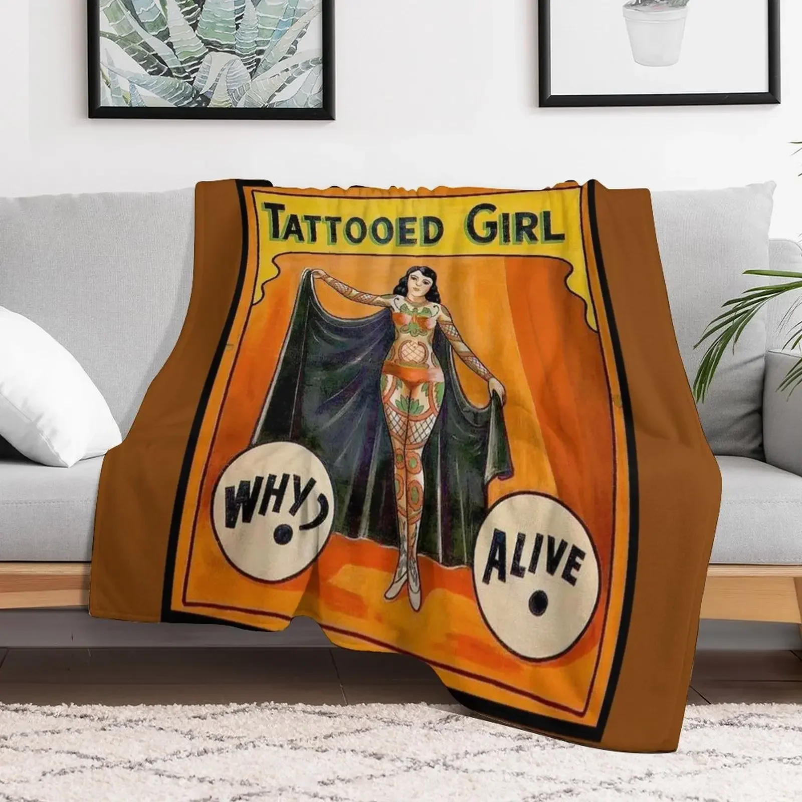 

TATTOOED GIRL : Vintage Circus Sideshow Advertising Print Throw Blanket warm for winter valentine gift ideas Blankets