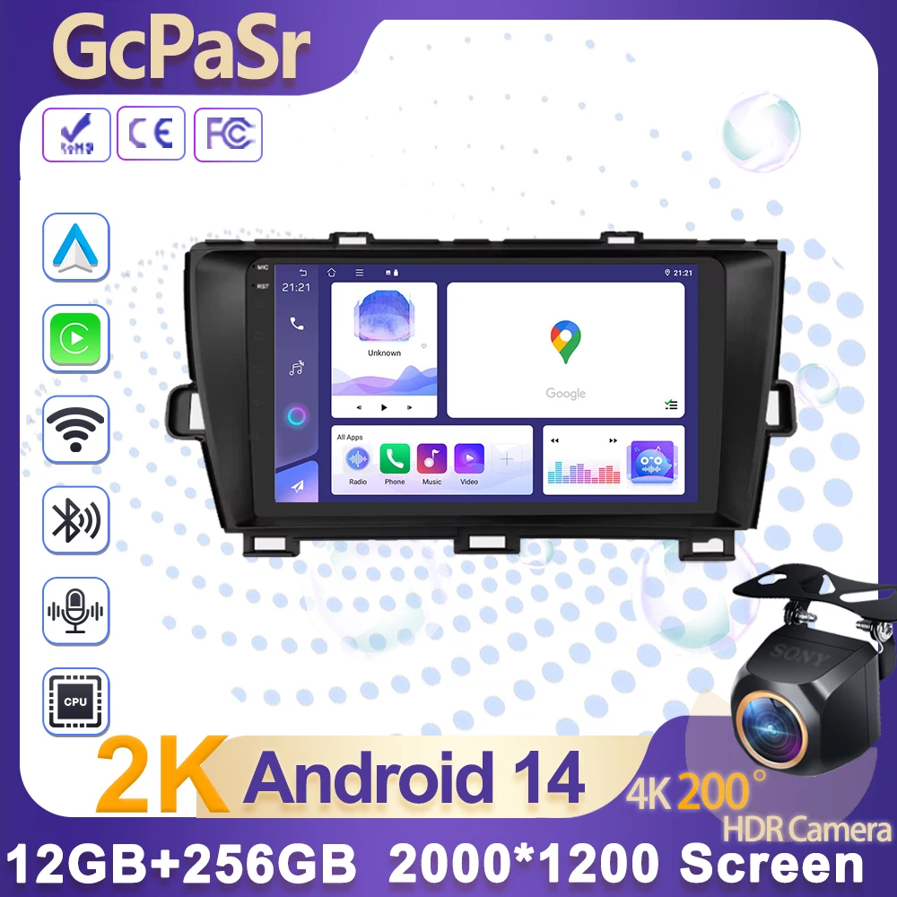 

For Toyota Prius 3 XW30 2009-2015 Android 13 Car Radio Multimedia Video Player GPS Navigation Carplay 4G QLED Screen DSP Stereo