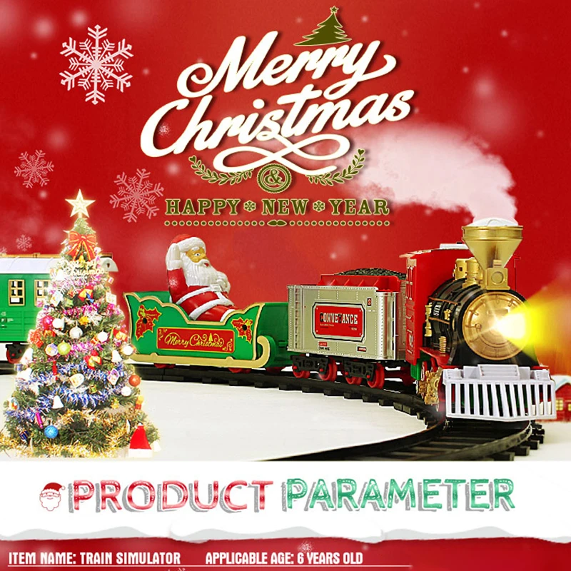 Christmas Train Set For The Tree Decoration Track Frame Christmas Train Electric Toys Railway Car with Sound&Light Rail Car Gift