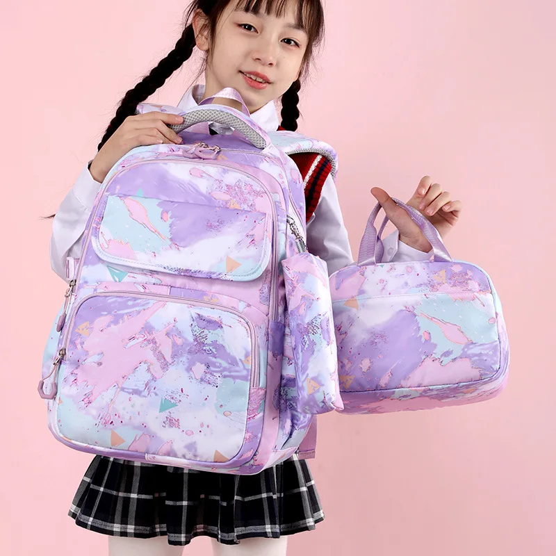 Prints School Backpack Set with Lunch Kits 3pcs Waterproof Bookbag for Teenager Girls Schoolbag for Primary Student Book Bag