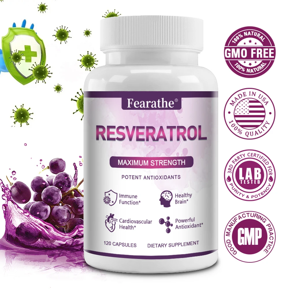 Fearathe Resveratrol Capsules - Supports Brain and Immune Function, Heart Health, Brain Health, Anti-Aging, Antioxidant