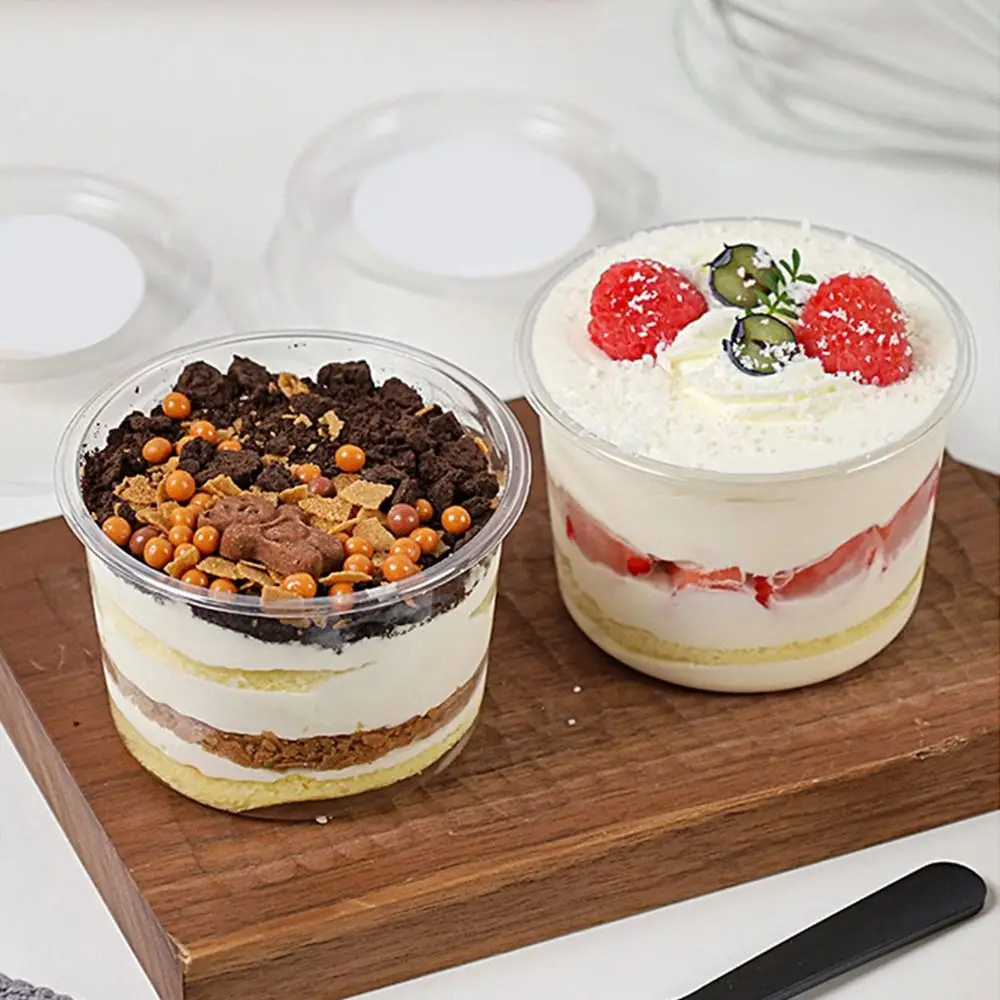 

50Pcs 150/250ml Disposable Salad Cups Round Shape Clear Plastic Dessert Cups Bowl Containers with Lid Leak-Proof