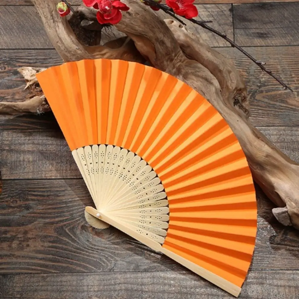 Bamboo Folding Chinese Style Wedding Solid Color DecorationTool Dance Fan Folding Paper Fan Hand Held Fan Photo Prop Tool