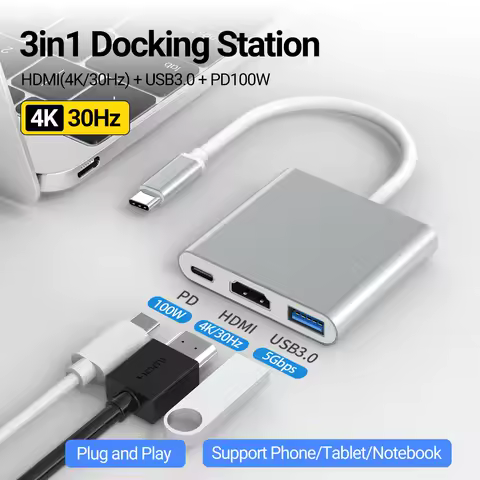 3-in-1 USB C Hub with 100W Power Delivery USB 3.0 4K HDMI for 2023-2016 MacBook Pro New Mac Air Deck Stable Driver Adapter