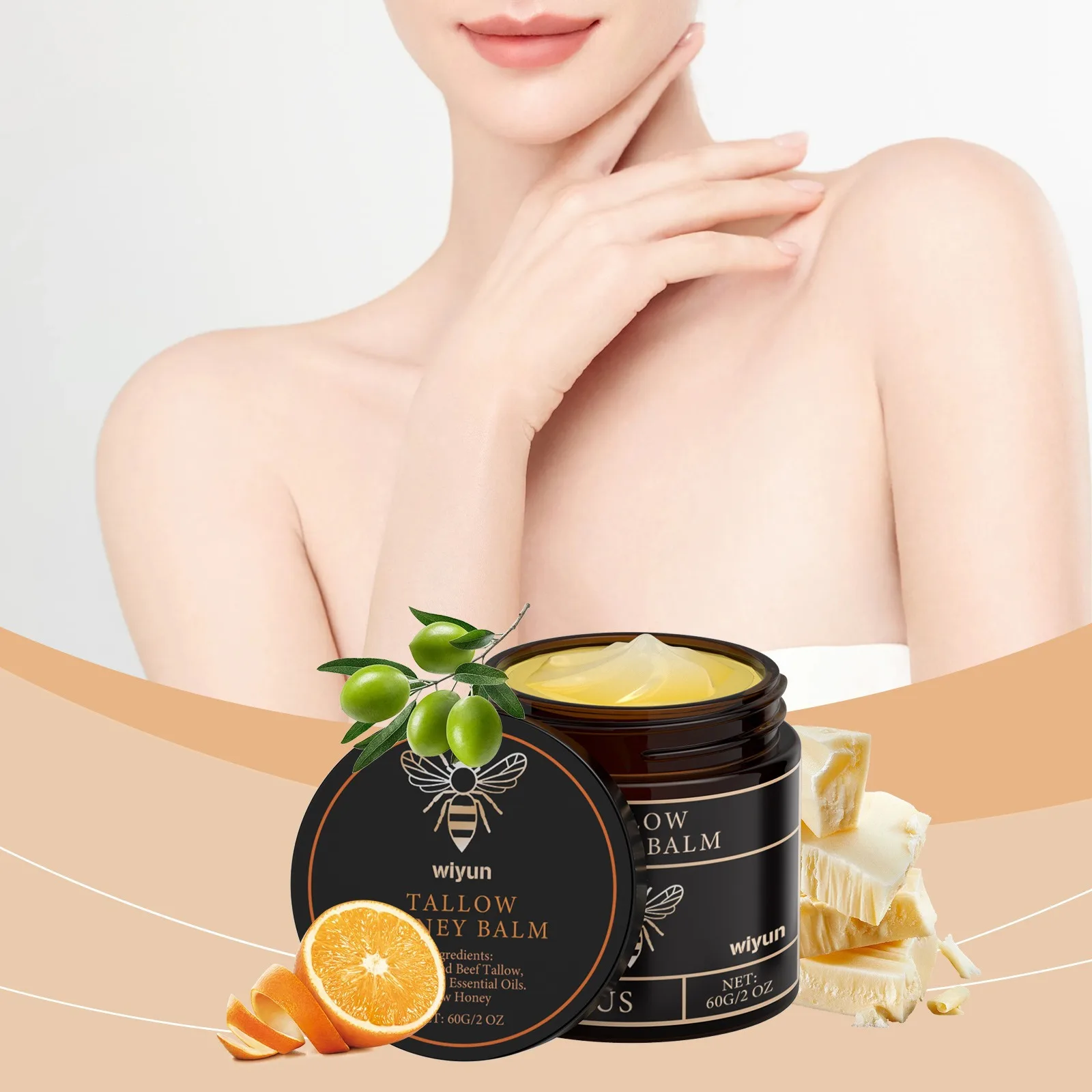 Natural Beef Tallow Honey Balm Gentle Deep Hydrating Non-Greasy Elastic Smooth Face Body Daily Dry Skin Moisturizing Care Cream