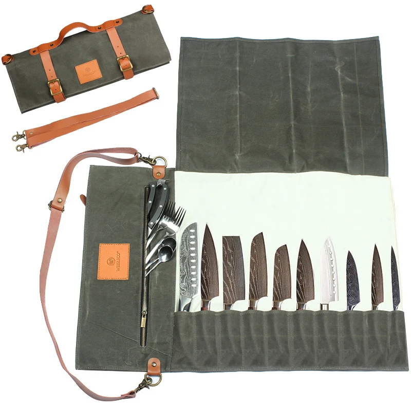 

Portable Kitchen Knife Storage Pockets Canvas Chef Knife Roll Bag Durable Cleaver Slicing Santoku Carrying Carry Organizer Tool