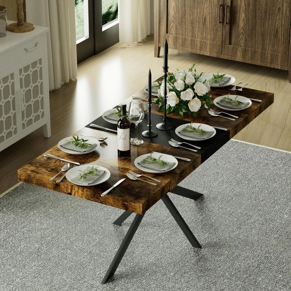 Modern Farmhouse Style Extendable Dining Table Seats 4-8, 55-70 Large Rectangular Wooden Expandable Table for Dining Room
