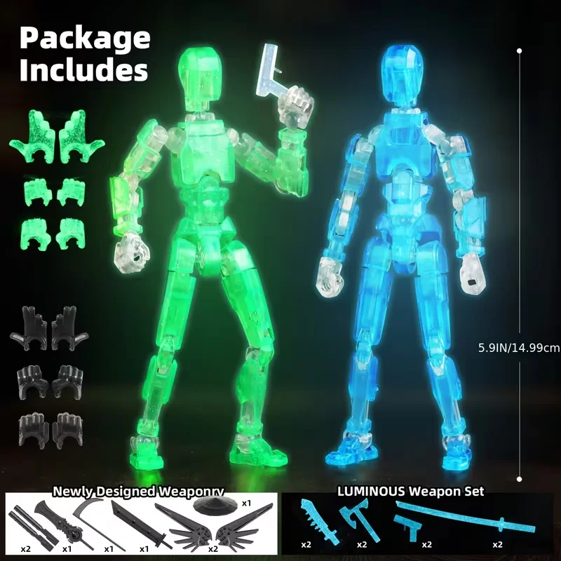 Luminous Transparent Action Figure Fully Articulated Robot Rigid Toy Multi-Joint Mecha with Weapons Desktop Decor