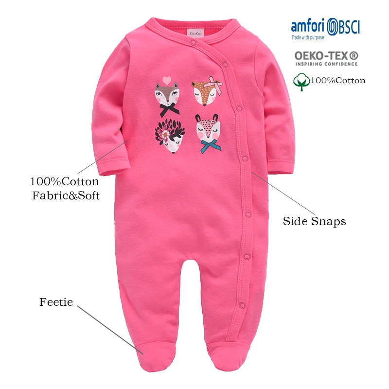 KAVKAS Baby Clothing Girls Pink Romper Cartoon Kids Pajamas Long Sleeve Jumpsuit Bebe Playsuit Girls Clothes  0`12 Monthes