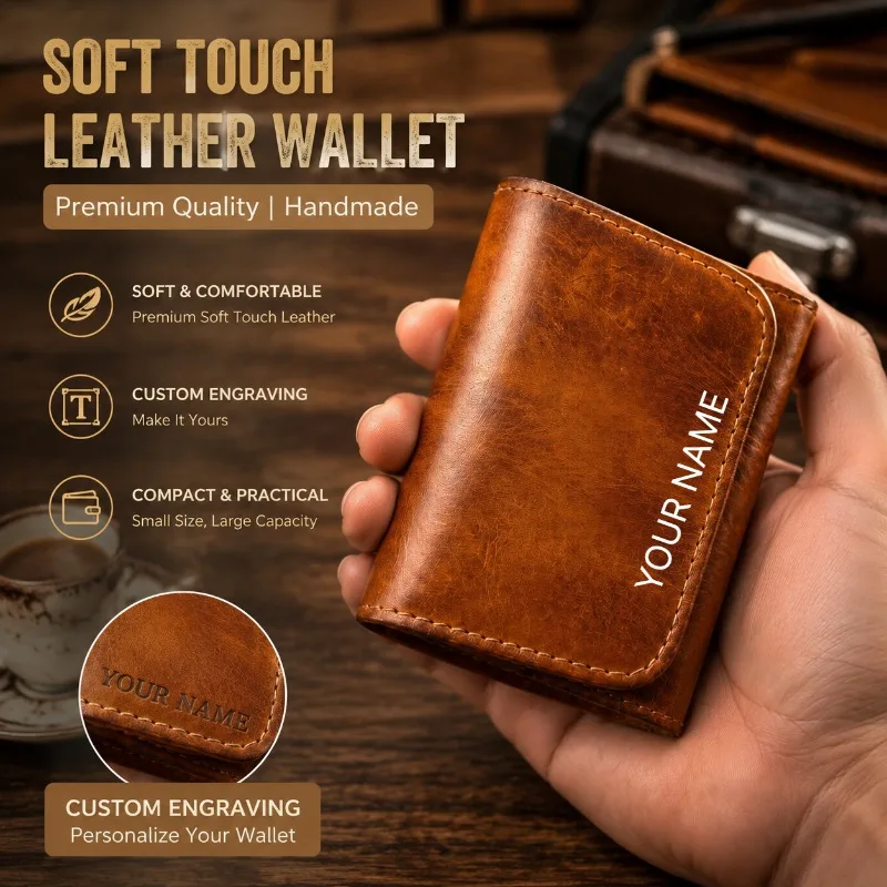 Vintage Leather Card Holder Wallet Handmade Waxed Cowhide Coin Purse Slim Driving License Case Custom Engraving Compact Design