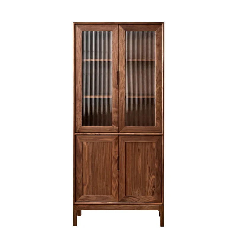 

North American black walnut bookcase glass door floor-to-ceiling cabinet all solid wood home living room combination storage