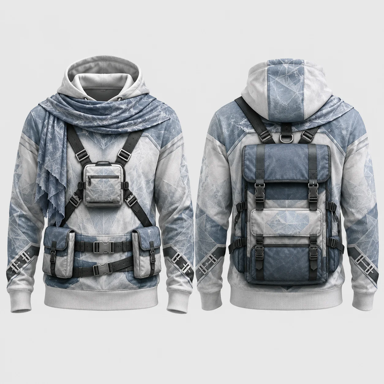 Tactical Explorer Hoodie Men White Gray Blue 3D Sublimation Flat Print Pullover Sweatshirt Outdoor Techwear
