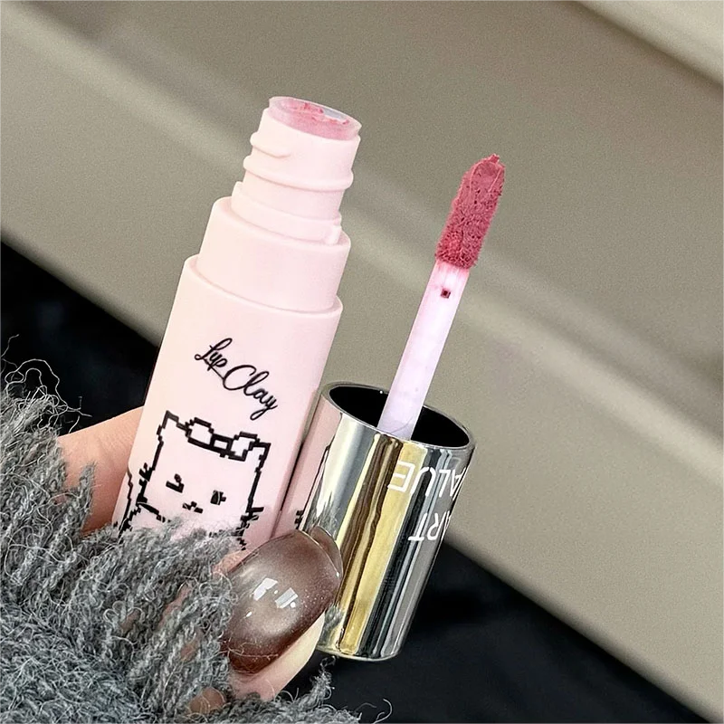 4 قطعة مجموعة طين الشفاه Kawaii القط المخملية أحمر الشفاه عارية ماتي الملمس حريري سهل التلوين طويلة الأمد الشفاه الصقيل ماكياج هدايا مثالية