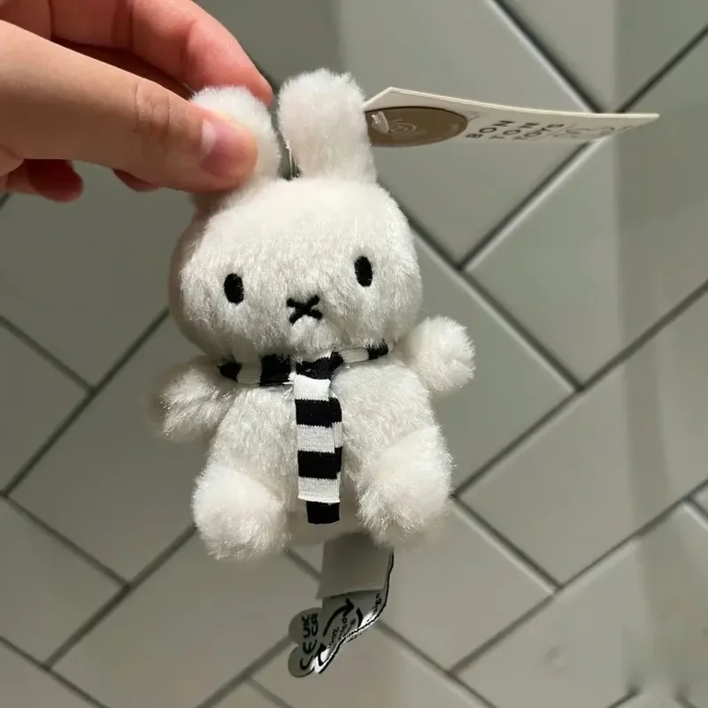 Kawaii Miffys Cute Striped Rabbit Scarf Pendant Keychain Plush Doll Super Cute Mini White Rabbit Bag Decoration Festival Gift