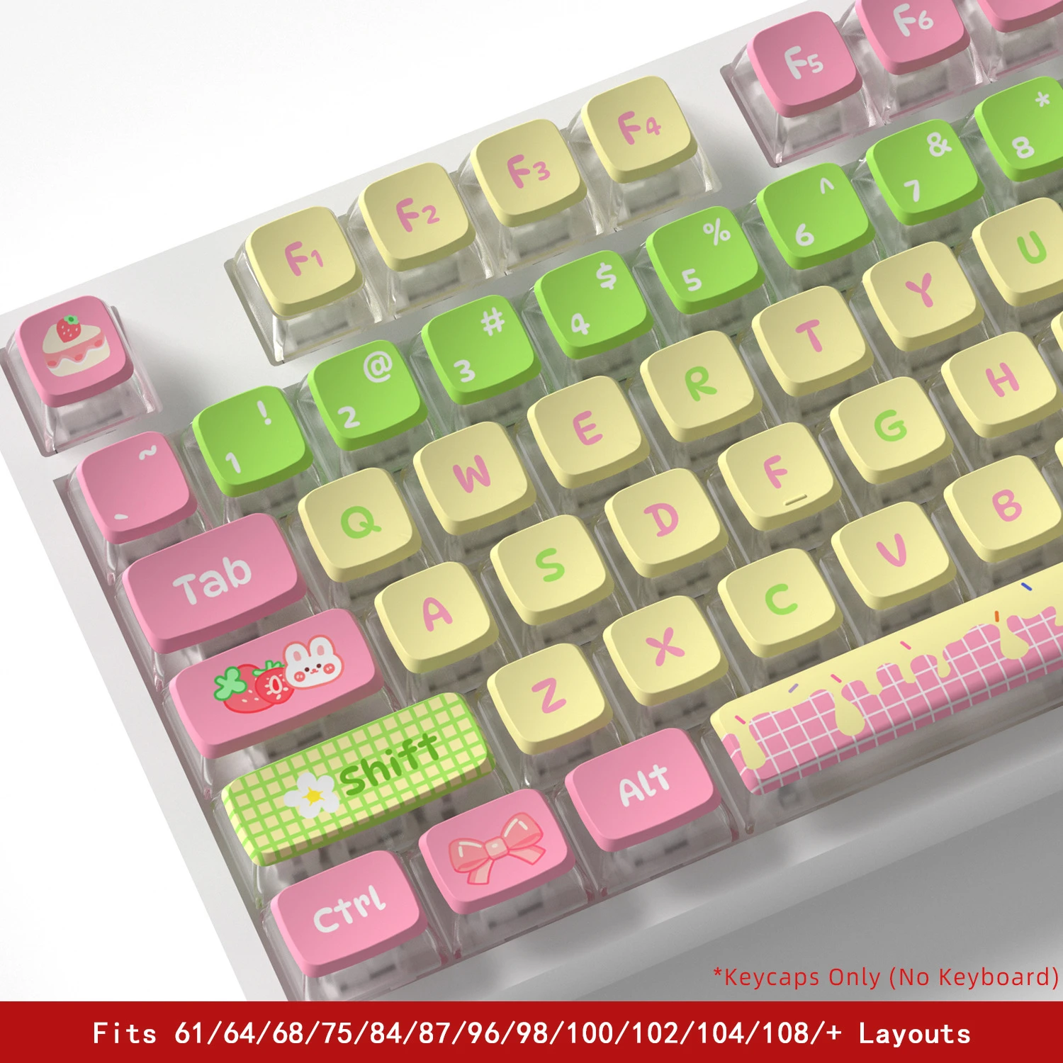 Strawberry Rabbit Four-Sided Backlight Keycaps 132 Keys PBT+PC Material CBSA Profile For MX Switch Mechanical Keyboard Keycaps