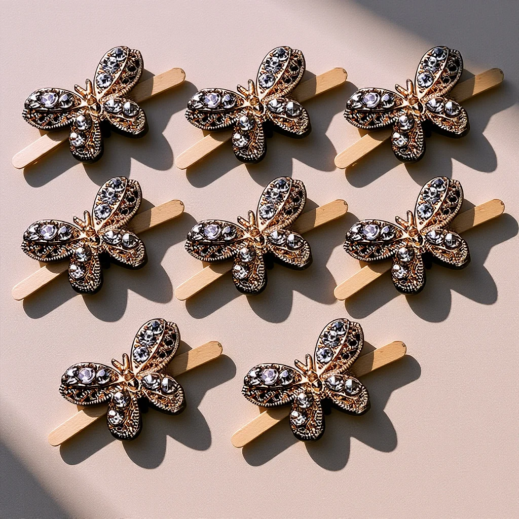 

8pcs Metal Shoe Buckle Alloy Shoes Clips Golden Glass Diamond Decor For Women Diy Shoe Charm Creative Accessories