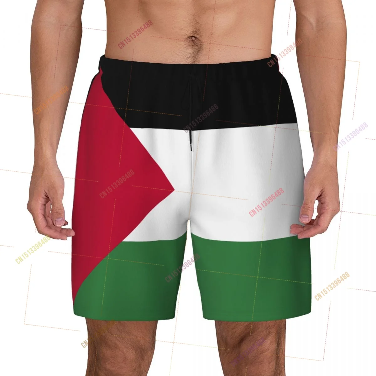 2026 Palestine Flag Top Print 3D Mens Swimming Trunks Hawaiian Bathing Beach 2 in 1 Quick-Dry Summer Swim Shorts With Pockets