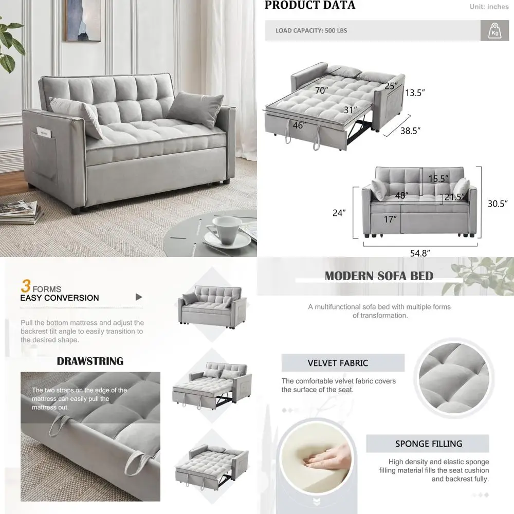 

Convertible 3-in-1 Sofa Bed with Adjustable Backrest, Modern Living Room Furniture, Comfortable Pull-Out Couch Bed for Everyday