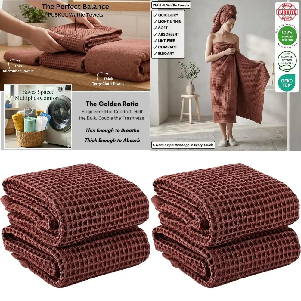 

Набор из 2-х очень больших банных полотенец из 100% хлопка - 32x63 дюйма, в стиле бохо, премиум-качество для ванной и спа (цвет: красный кирпич)