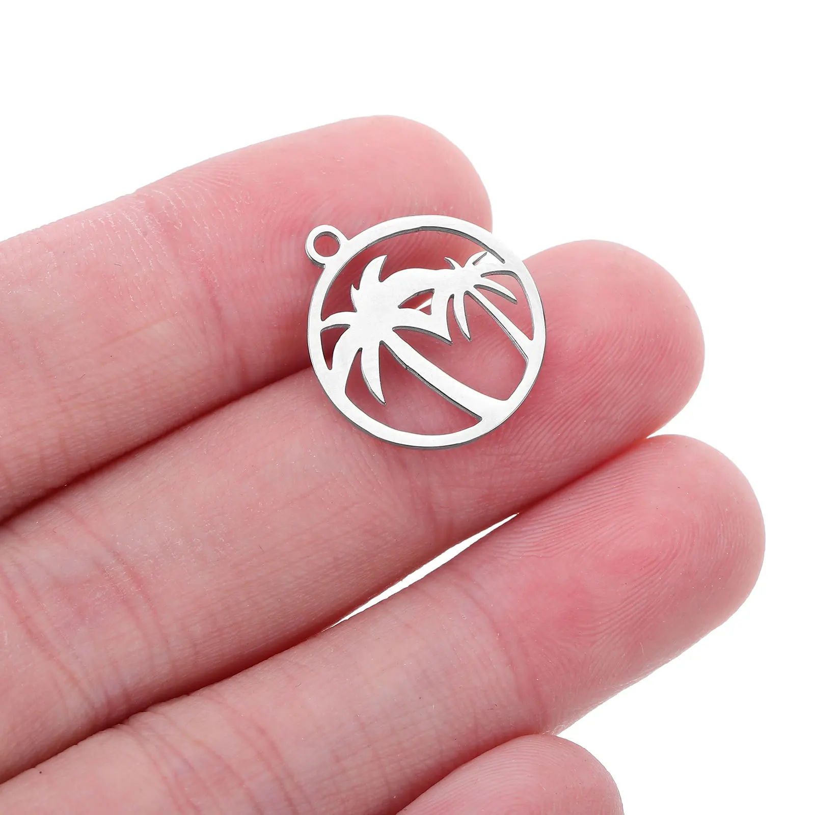 

5Pcs Coconut Tree Pendants Stainless Steel Palm Charms for DIY Necklaces Bracelets Keychains Hawaiian Tropical Jewelry
