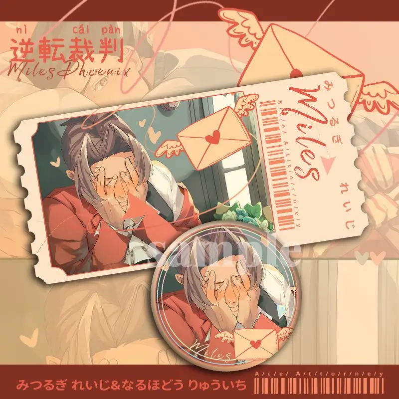 Anime Game Ace Attorney Phoenix Wright Miles Edgeworth Cosplay Cute Pins Badge Itabag Button Brooch Backpack Decor Counterfoil
