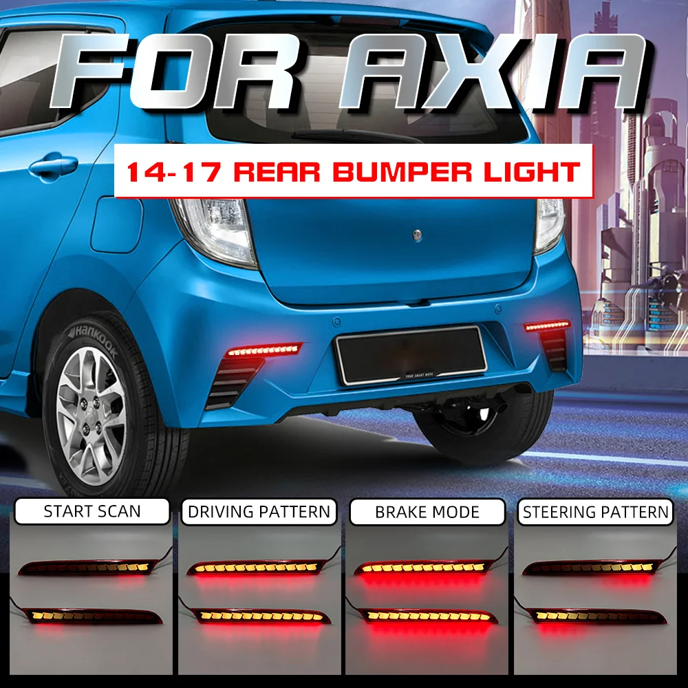 4 Functions For Perodua Axia 2014-2017 LED Rear Bumper Reflector Lights Dynamic Sequential Turn Signal Brake Running Start Scan