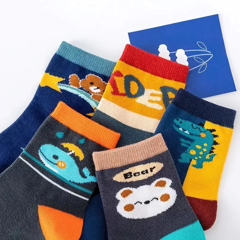 5 Pairs Autumn Fashion Boys Sock for Kids Cute Baby Girl Happy Funny Boat Long Socks White Spring Children\'s Clothes