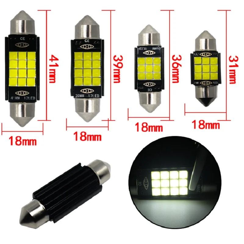 60X 3030 12SMD Canbus Car LED Bulbs C5W Festoon Interior Lamps White 31mm 36mm 39mm 41mm Reading Dome License Plate Light 12V