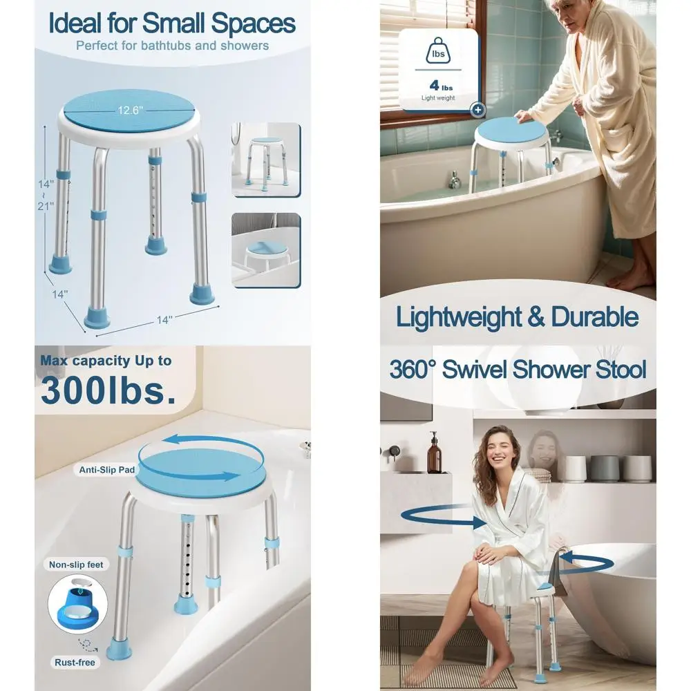 

Поворотное сиденье для душа с массажером для спины, регулируемый табурет для ванной, идеально подходит для пожилых людей и людей с ограниченными возможностями