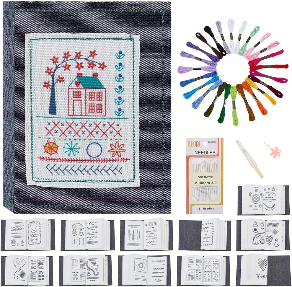 DIY Stitch Guide Embroidery for Beginner Adults, 2027 Embroidery Stitch Guide Sewing Practice Samplers Set