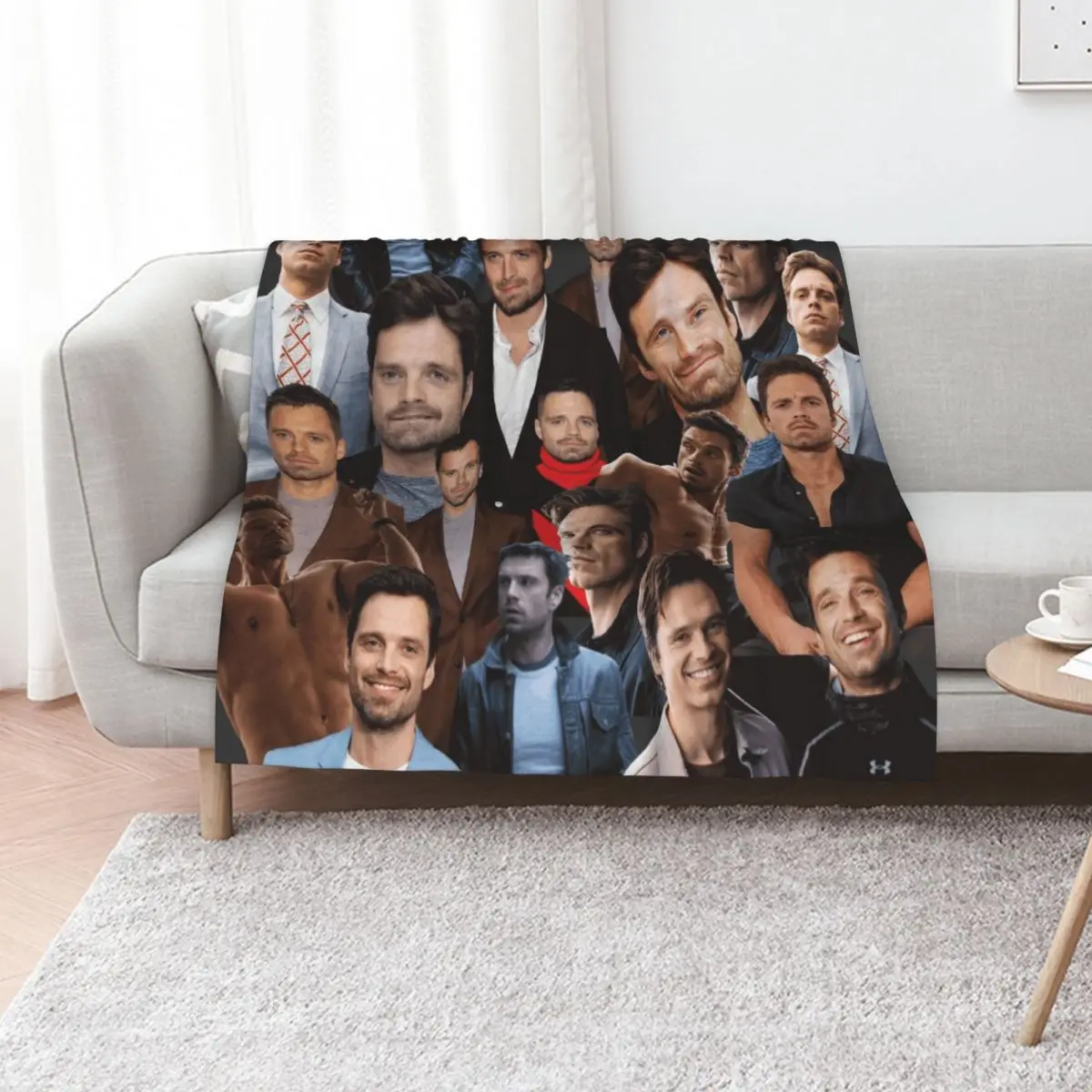 

Sebastian Stan photo collage Throw Blanket Flannels Polar Plaid on the sofa Cute Plaid Blankets