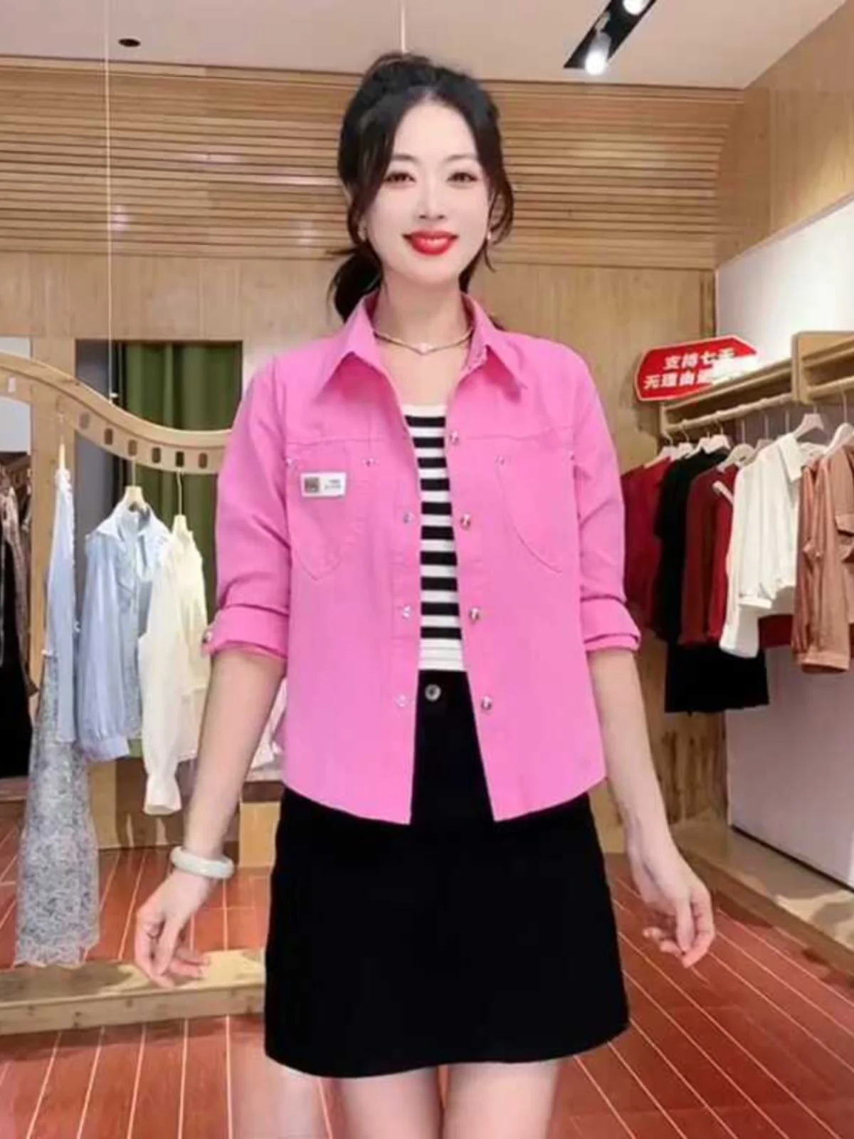 

Women's Pure Cotton Fce Lined Thiened Casual irt ort Outerwear 2024 Autumn Winter New Sle Slimming Small Size Vers...