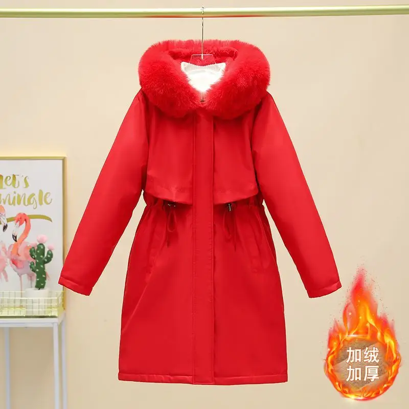2026 New Winter Jacket Women's Parkas Thick Warm Fur Lining Long Parka Female Hooded Fleece Padded Coat Distachable Outwear